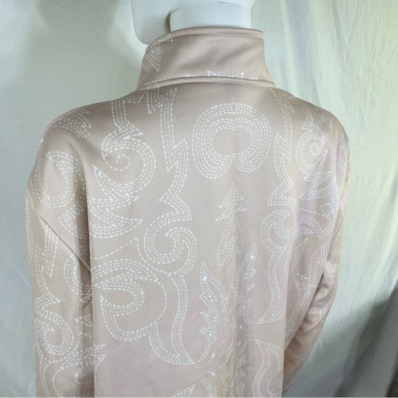 Women’s Dusty Pink Paisley Stitch Print Zippered Mock Collar Pull Over - Picture 5 of 6